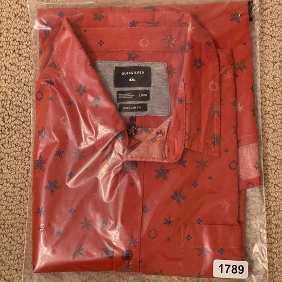 QUIKSILVER Surf Burnt Orange Hawaiian Aloha Shirt Men L Large Regular Fit - Picture 7 of 7